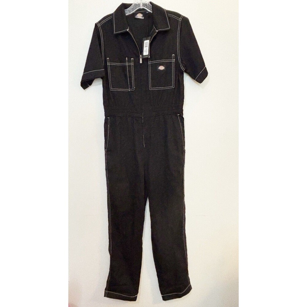 New Dickies Coverall Jumpsuit Women's Large Black Short Sleeve Pants Zip Up